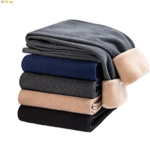 Men's Gray Padded Pants Winter Thermal Underwear Bottoms