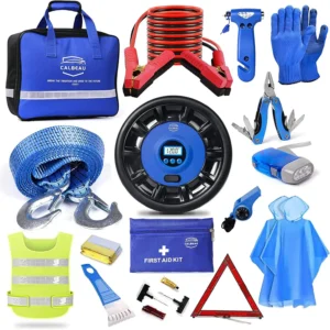 Car Emergency Kit w/Air Compressor Jumper Cable First Aid Tow Strap